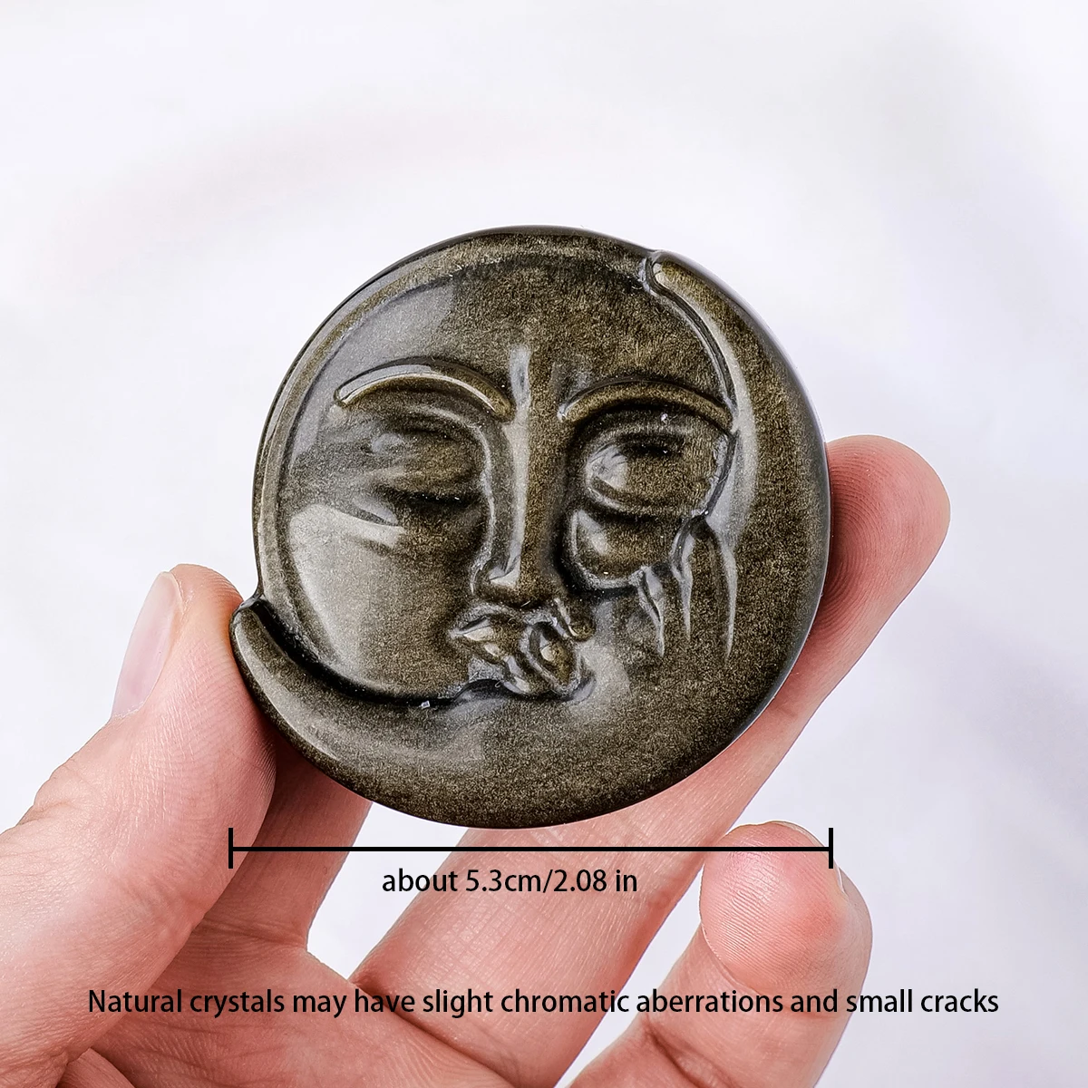 1PC Natural Gold Silver Obsidian Carving Sun Moon Face Hand-Carved Crafts Ornaments Reiki Minerals Meditation Crystal Decorative