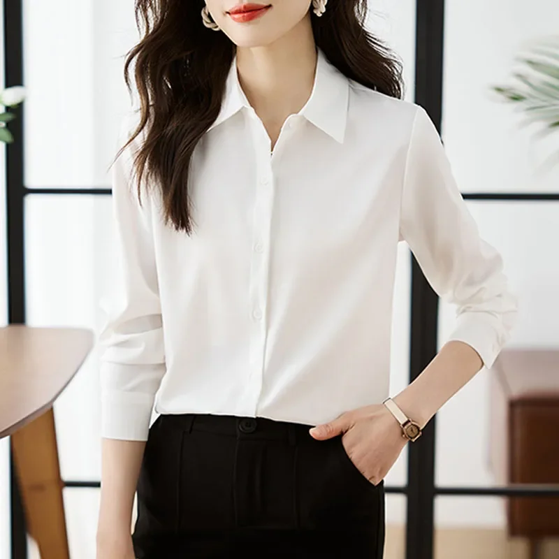 Office Lady Lange Mouw Turn Down Kraag Vrouwen Shirt Wit Shirt Blouse Vrouwen Tops Blouses Shirts Blusas Para Mujer Camisas N197