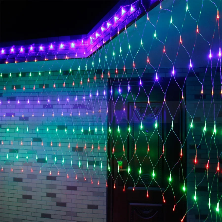 Solar or EU Plug Net Light Mesh Fairy Lights Waterproof Garland With 8 Modes Timer Christmas Decorations For Home 3M*2M Holiday