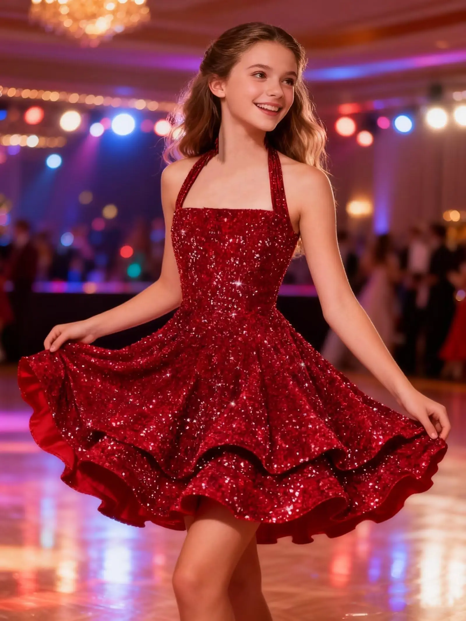 Sequin Short Homecoming Dress for Teens Short Prom Dresses Halter Neck Sparkly Tiered Cocktail Party Gowns image 2