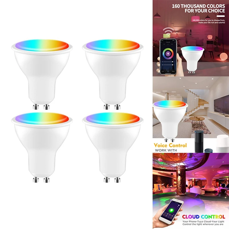 TKOH-Tuya GU10 bombilla LED inteligente regulable 5W AC200-240V WIFI + Bluetooth Control por aplicación Smart Life funciona con Alexa Google Home