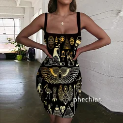 Phechion Horus Egyptian God 3D Print Dress Women Halter Sleeveless Fashion Party Beach Dresses Novel Sexy Womens Clothing Y07