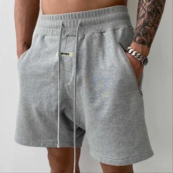 Men's Casual Classic Shorts Solid Color Fitness Workout Sport Shorts Athletic Cotton Sweat Shorts with Zipper Pockets