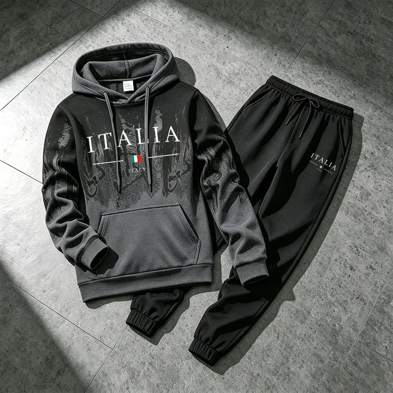 

2026 New in Mens Set Hooded Sweatshirt Black Sweatpants Fall Winter Daily Casual Fashion Hoodie Tracksuit Italy Print Sportswear