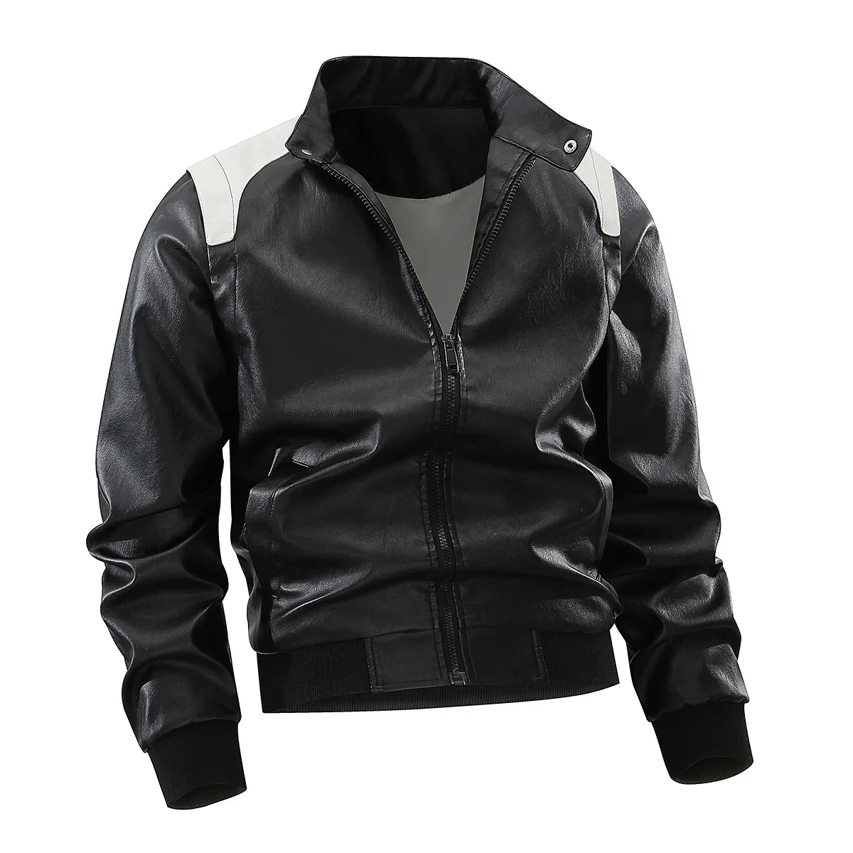 Men's Motorcycle pu Leather Jacket Large Size Pocket Black Zipper Lapel Slim Fit for Male Spring Autumn High Quality PU Coat