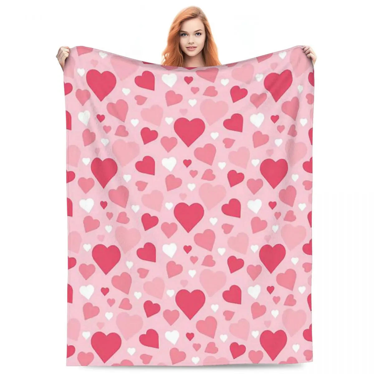 Pink Heart Printed 3 Blankets Flannel Sofa Throw Blanket Warm for Home Bedroom Travel Throws Bedspread Quilt