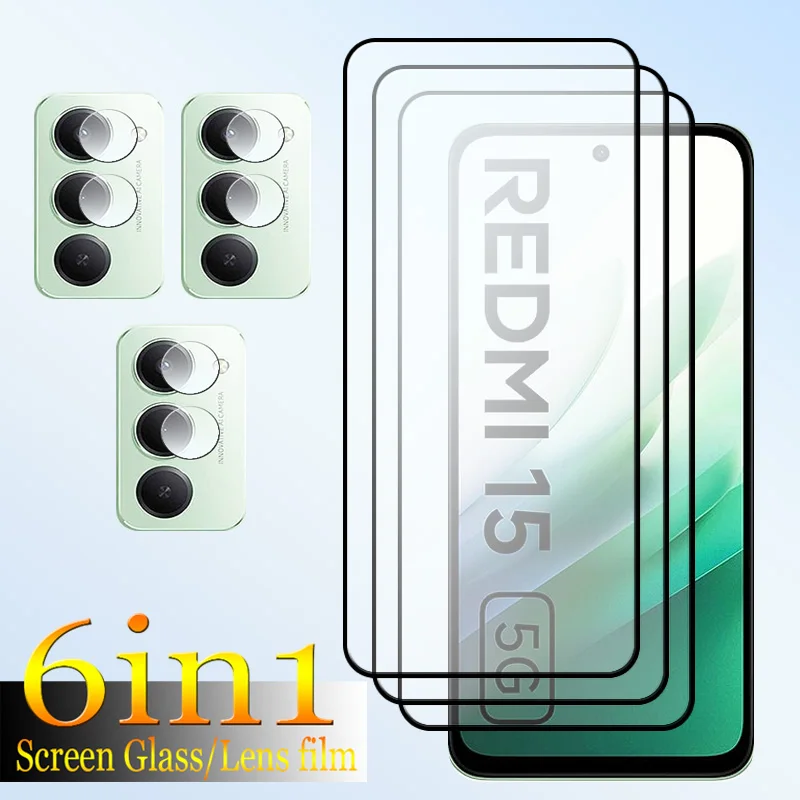

For Redmi 15 5G Screen Protector 9H Anti-Scratch Tempered Glass Full cover Full Glue For Redmi 15 Soft Fiber Camera film