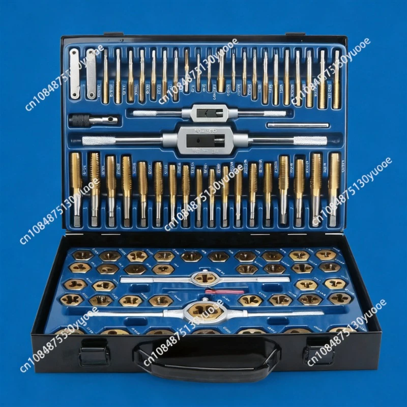 86PCS Titanium Coated Tap And Die Set Metric & SAE Threading Tool Kit With Wrench Handles