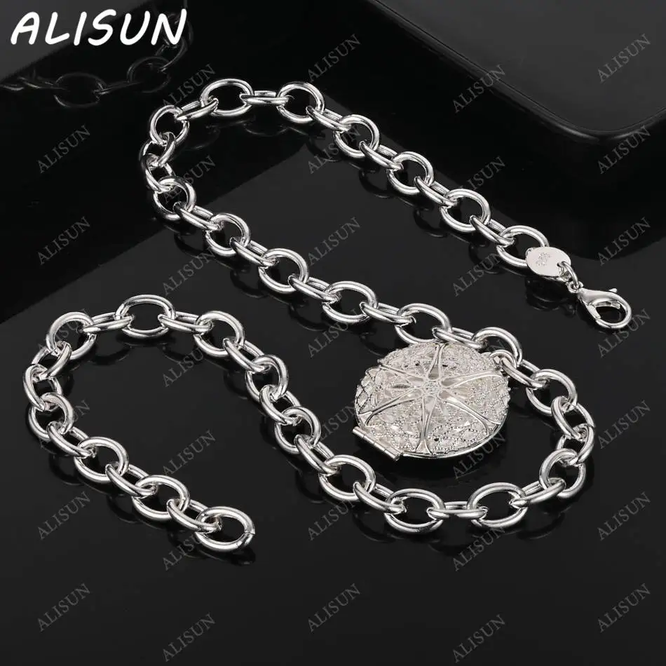 

ALISUN 925 Sterling Silver 45cm Hollow Flip Pendant Necklace For Women Man Charm Trend Birthday Gifts Fashion Party Fine Jewelry