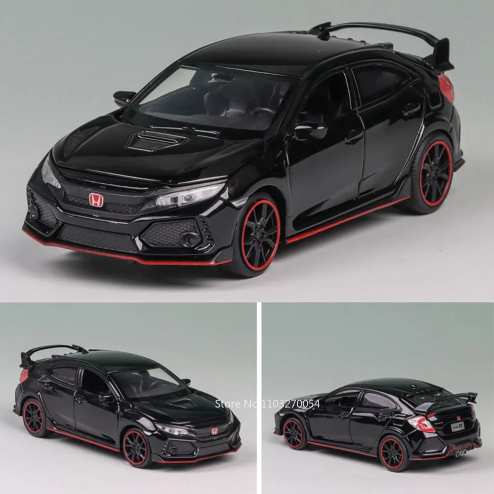 1:32 Honda CIVIC TYPE-R Modèle Alliage Jouets Voiture Moulé Sous Pression En Métal Vehice 4 Portes Ouvertes Son Lumière nervure Arrière Collection De Jouets Pour Enfants