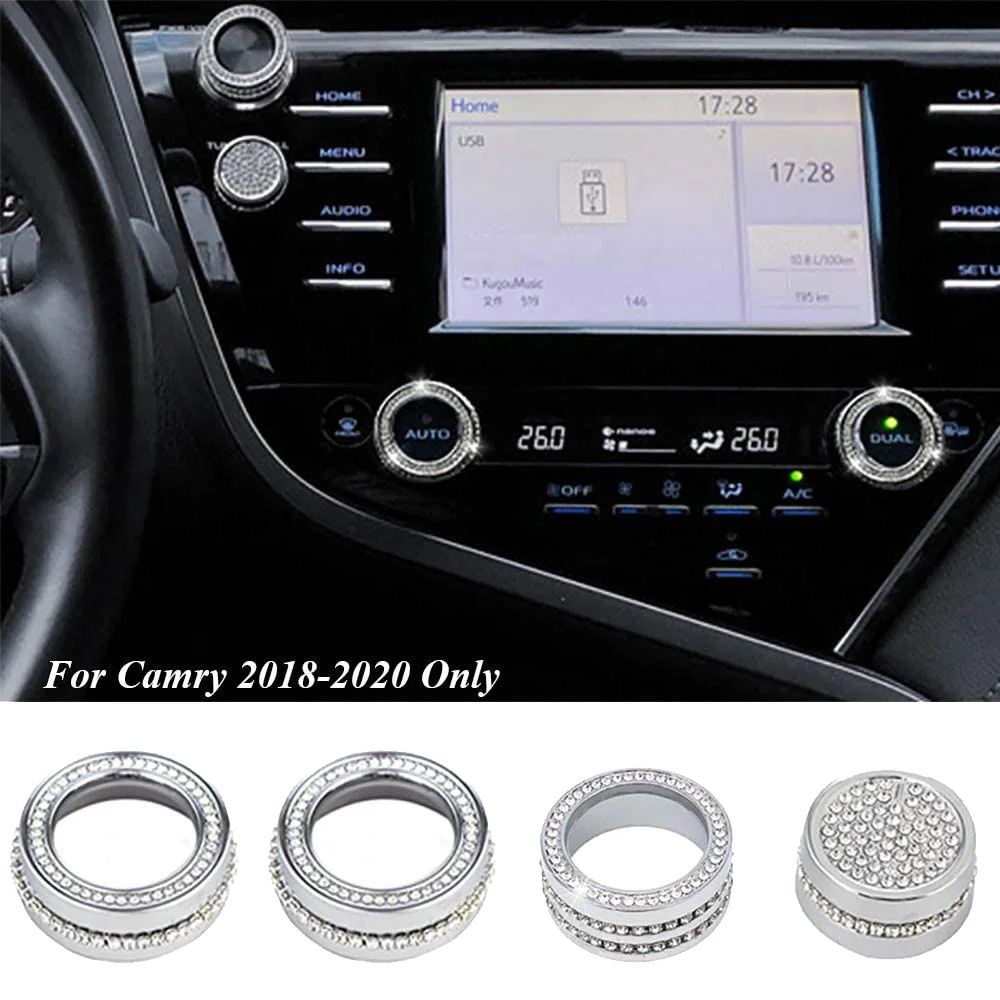 Bling AC Control Multimedia Screen Volume Knob Button Diamond Crystal Shiny Stickers for Toyota Camry 18-20 Accessories