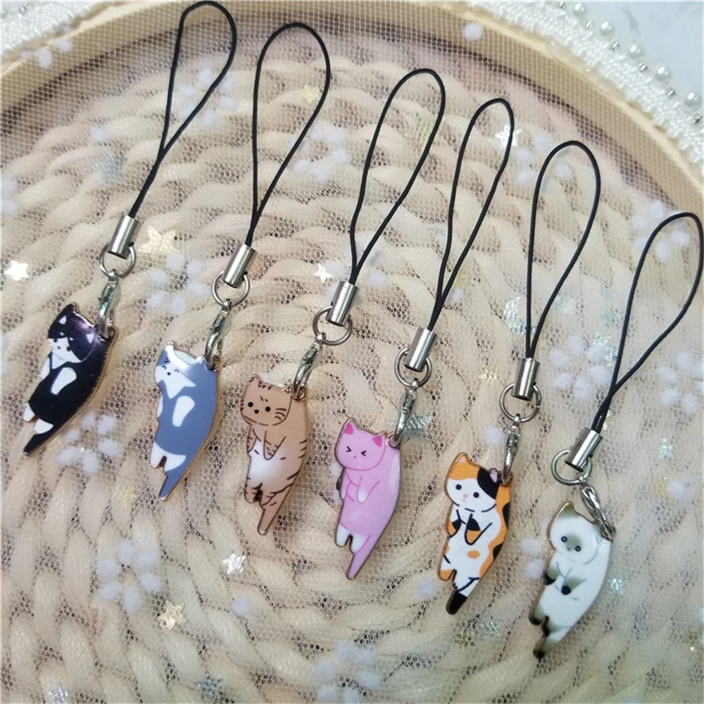Cute Kitten Lanyard Cat Pendant Keychains For Mobile Phone Case Straps Hanging Rope Keyring motorcycle key car accessories
