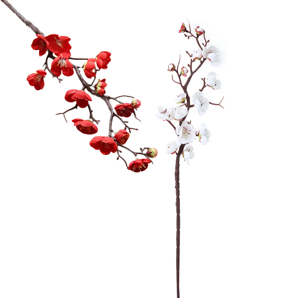 

2Pcs Simulated Artificial Plum Blossom Branches Red White Silk Cloth Plastic Material Bouquet Home Office Wedding