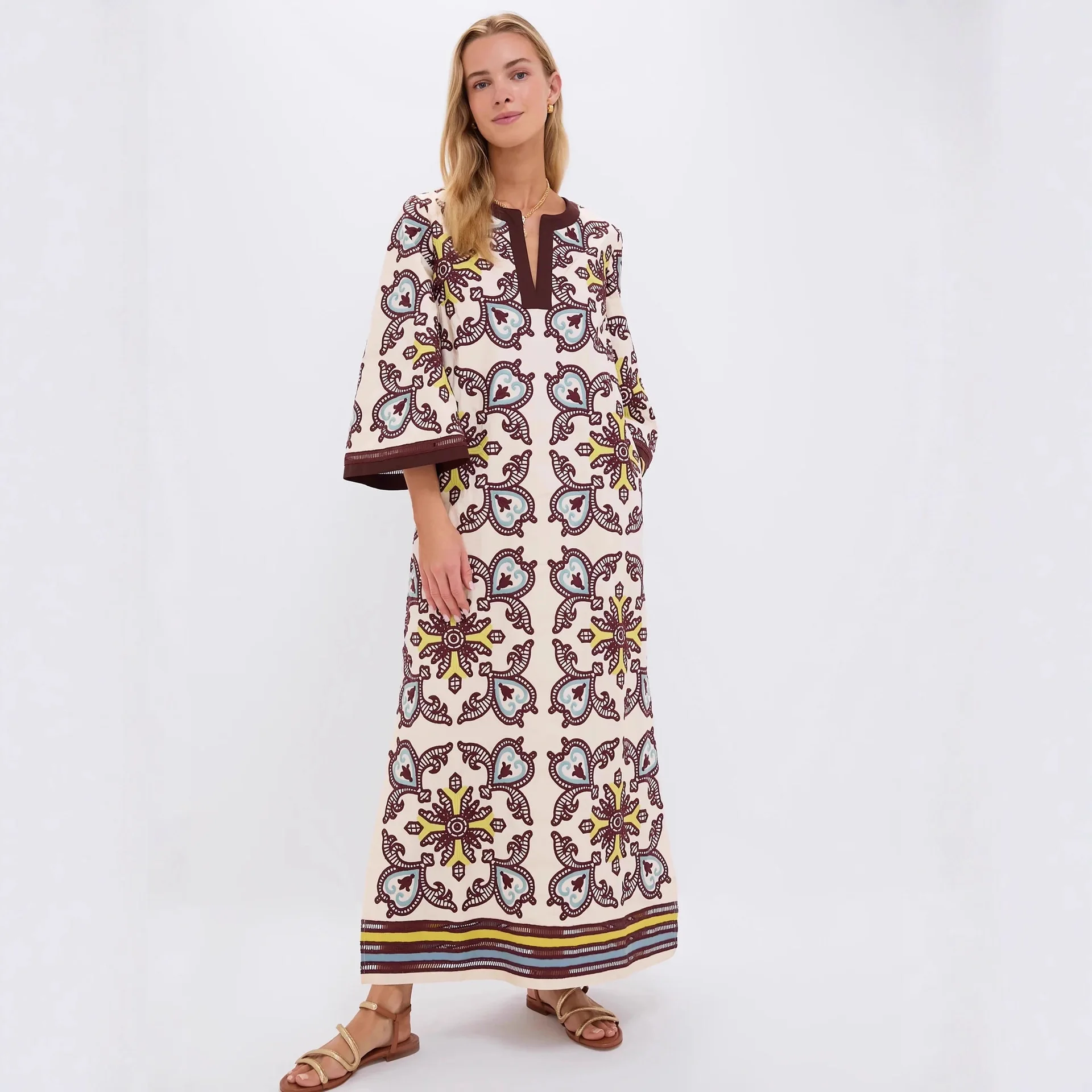 

Bestselling 2026 new fashion printed elegant versatile linen dress