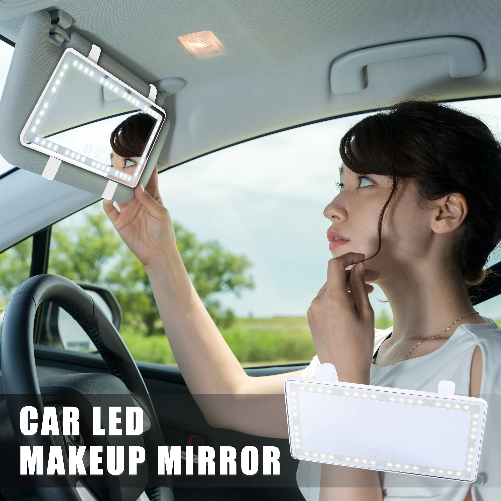 X Autohaux 10pcs Car Visor Mirror Makeup Mirror Set w/ 3 Type LED Lights Built-in Lithium Battery Touch Wholesale Dropship