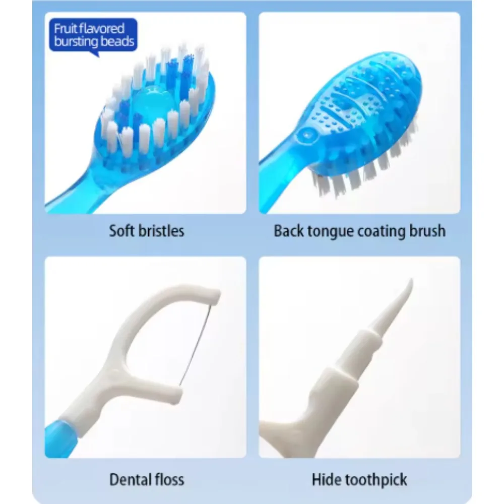 Five-in-one Bursting Bead Disposable Cleaning Toothbrush Includes Toothpaste Portable Travel Toothbrush with Dental Floss