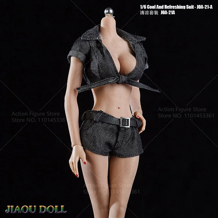 1/6 Scale Female Cool Set Sexy Low-cut T-shirt Lace Up Top Shorts Mini Clothes for 12in Action Figure Body Model