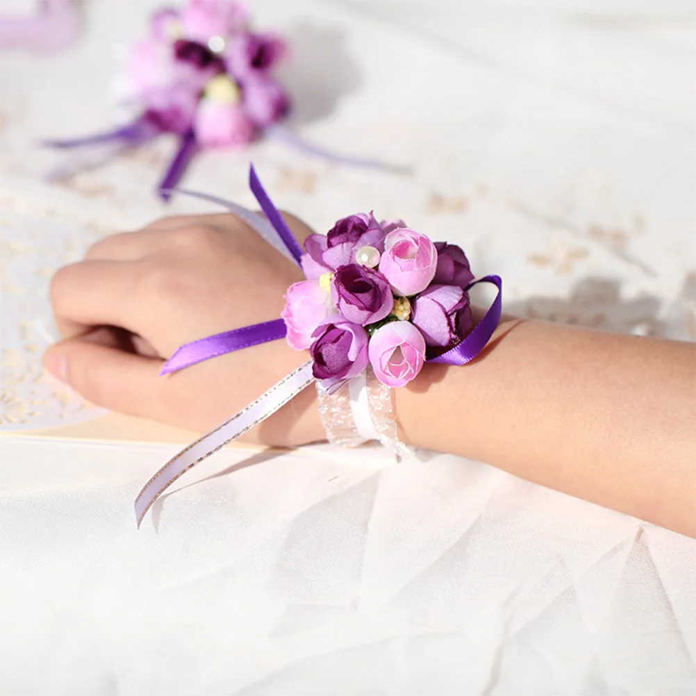 

4Pcs Wedding Wrist Flowers Bridal Brooch Artificial Silk Flower Bracelets Durable Romantic Wedding Party Decor