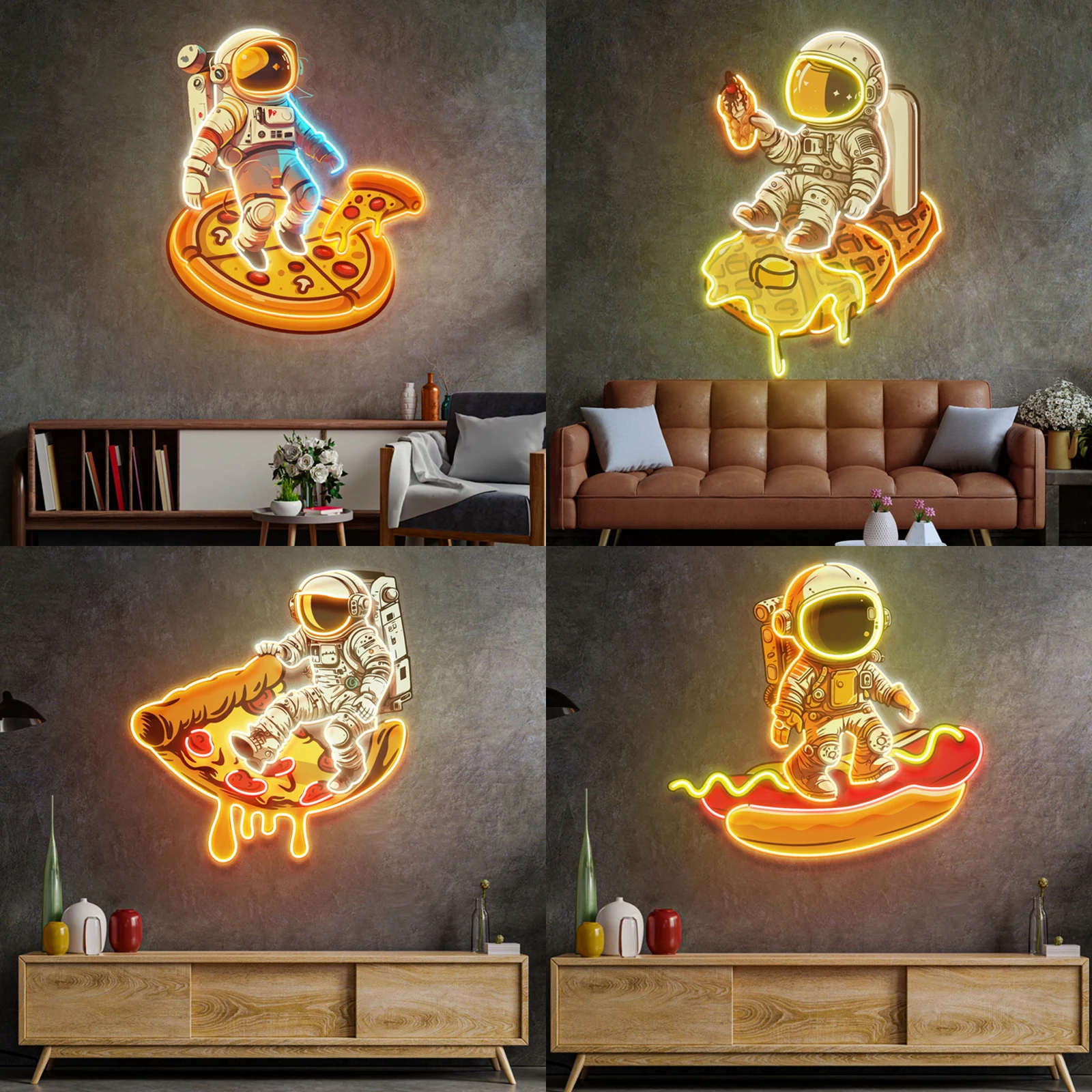 

Pizza Neon Sign Hot Dog Neon Light Astronaut Art Aesthetic Decorative Neon Lamp for Burger Taco Shop Wall Hang Light Decoration