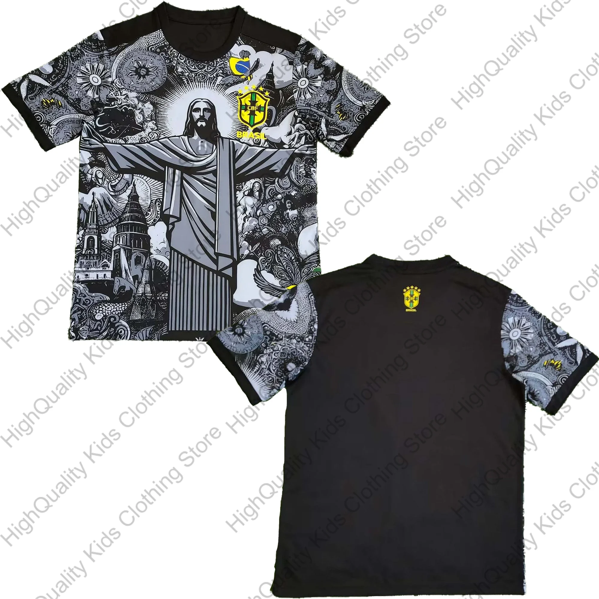 2024 Brazil New Arrival Special Edition Jesus Black Grey Sports Outdoor Adult Children Summer Training Top Breathable Clothing