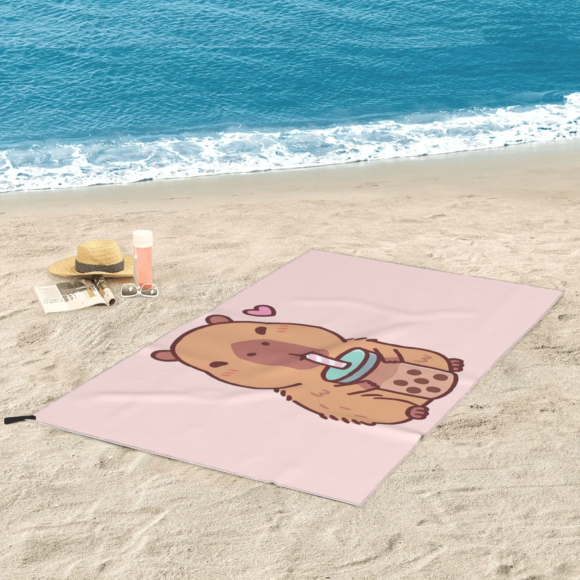 

Cute Capybara Loves Drinking Bubble Tea Beach Towel Soft Microfiber Quick Dry Absorbent Quick Towels For Mountain Climbing
