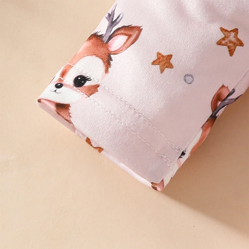 Newborn Baby Girl Christmas Outfit Reindeer Print Long Sleeve Romper with Overalls Skirt and Headband 3 Pcs Set 0-18 Months