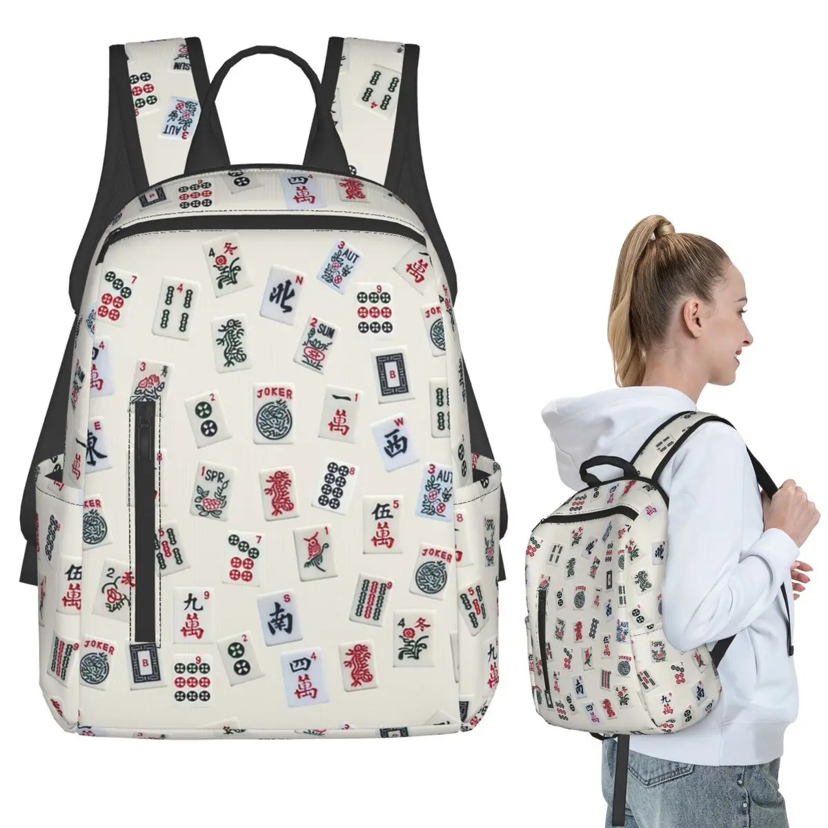 Mahjong Game Tiles Design Backpack Student BookBag Boys Girls School Bag Computer Shoulder Bags Men Women
