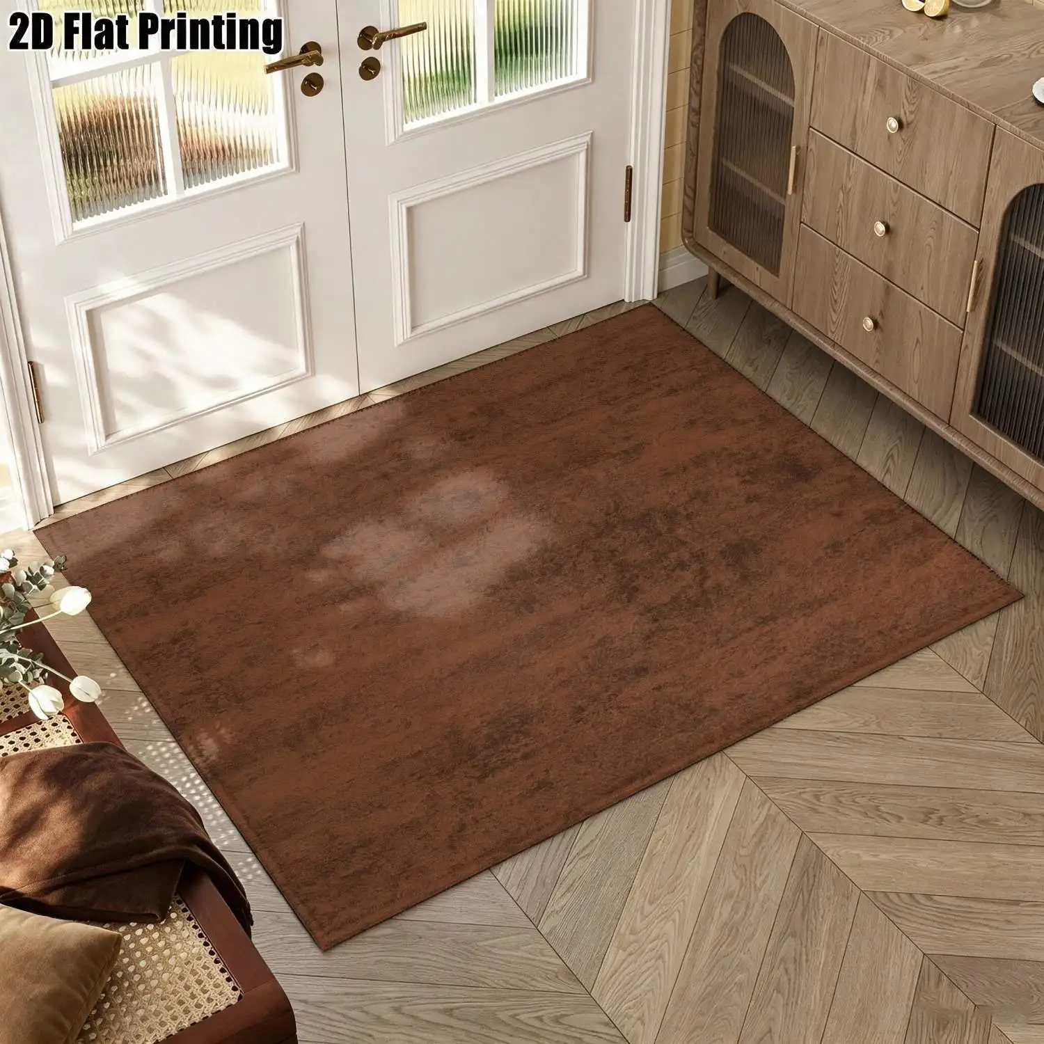 1Pc 2D Printed Carpet: Retro Brown Wood Texture, Nordic/Instagram/European Vintage Minimalist Style, Machine Washable Multi-Size Home Decor Floor Mat for Entryway, Dining Room, Foyer, Bedroom, Living Room