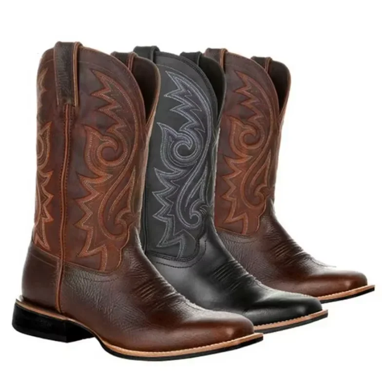 Medieval Retro High Top Embroidered Western Boots Men's Black Brown British Style Cowboy Boot Holiday Party Cosplay Bootes 2026