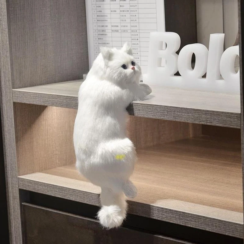 

Cute Simulation Furry Kitten Model Plush Animal Statue Decoration Home Living Room Desktop Decoration TV Hanging Decoration