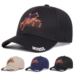 Unisex HORSE Riding Embroidery Baseball Caps Spring Autumn Outdoor Adjustable Casual Hats Sunscreen Hat