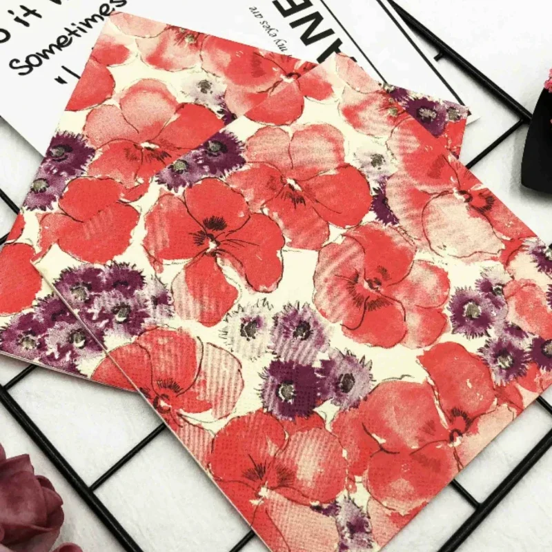 20pcs/Pac Colourful Printed Napkin Orange Flower 2 Ply Wedding Wine Glass Decoration Place Setting Paper Placemats 33*33cm