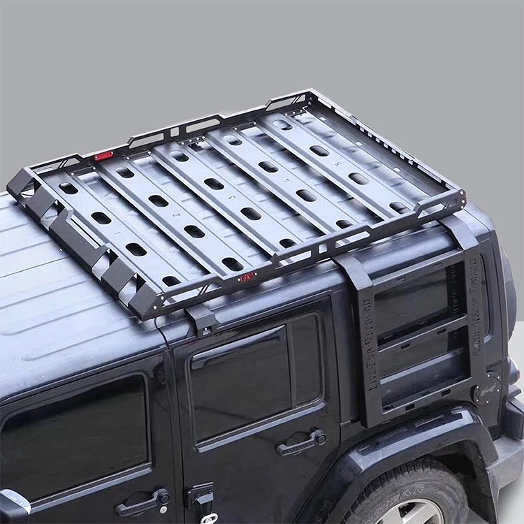 For 2/4 Door Steel Roof Rack W/ LED Light Luggage Rack With Climbing Ladder Mount Cargo Basket For Wrangler JK JL BJ40 6