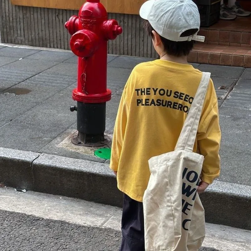 Einfache Brief Drucken Cartoon Kinder Mode Kleidung Jungen Junge Koreanische Kleidung 2025 Top Kind Hemd Tragen 8-10 Jahre alt T-shirt