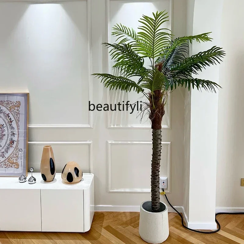 cqyImitación de árbol de coco, palmera, planta verde Tropical, decoración grande para compras en interiores y exteriores, árbol de paisaje de fibra de vidrio