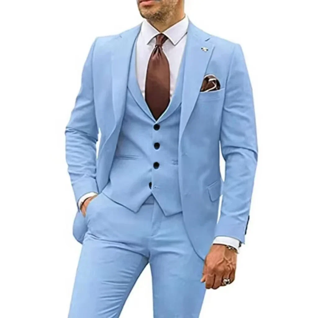 Mens Suit 3 Piece Blazer Jacket Vest Pants Two Button Elegant Slim Fit Business Prom Wedding Suit Tuxedo Set High Quality