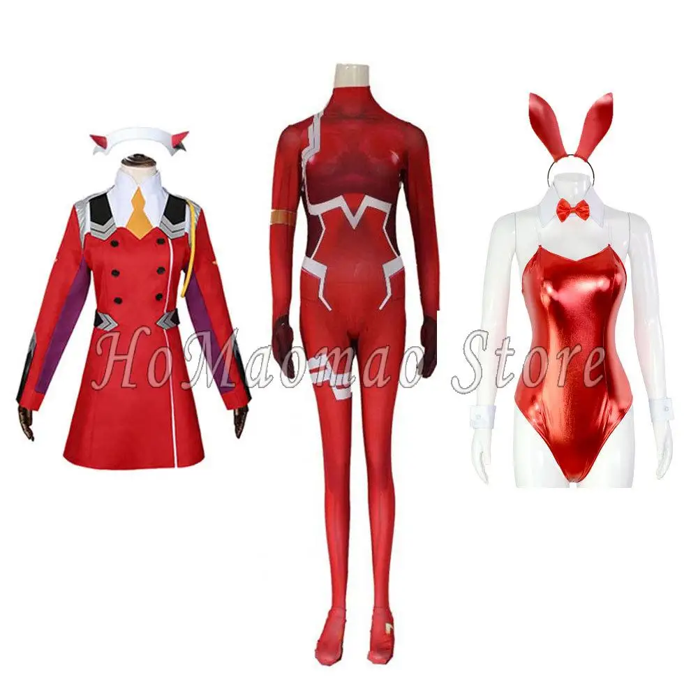 DARLING In The FRANXX Zero Two 02 Role playing Dress Wig Jumpsuit Sexy Women Headband Christmas Carnival Party Masquerade Ball