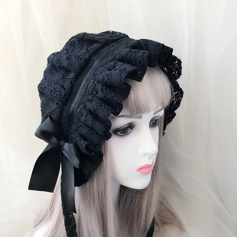 Retro Điều Chỉnh Ren Bonnet Nón Nữ Mềm Mại Phong Cách Victoria Làng Nón Người Hầu Gái Nón Lolita Cô Gái Phụ Kiện Trang Phục Phối Ren Xinh Xắn