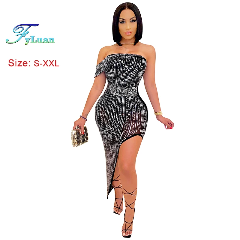 2023 neue Sexy V-ausschnitt Kleider für Frauen Tank Rüschen Neue Im Sommer Kleidung Patchwork Sexy Party Strass Sheer Mesh Party kleid