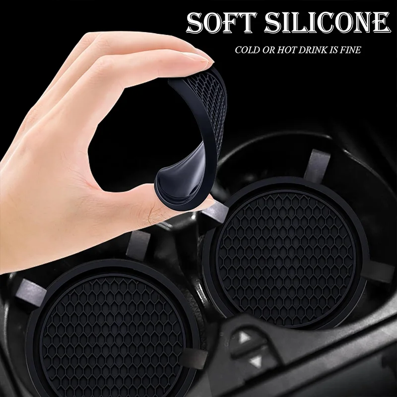 2pcs Black Car Auto Cup Holder Anti Slip Insert Coasters Pads Interior Accessories Universal Fits Perfectly For Most Cups