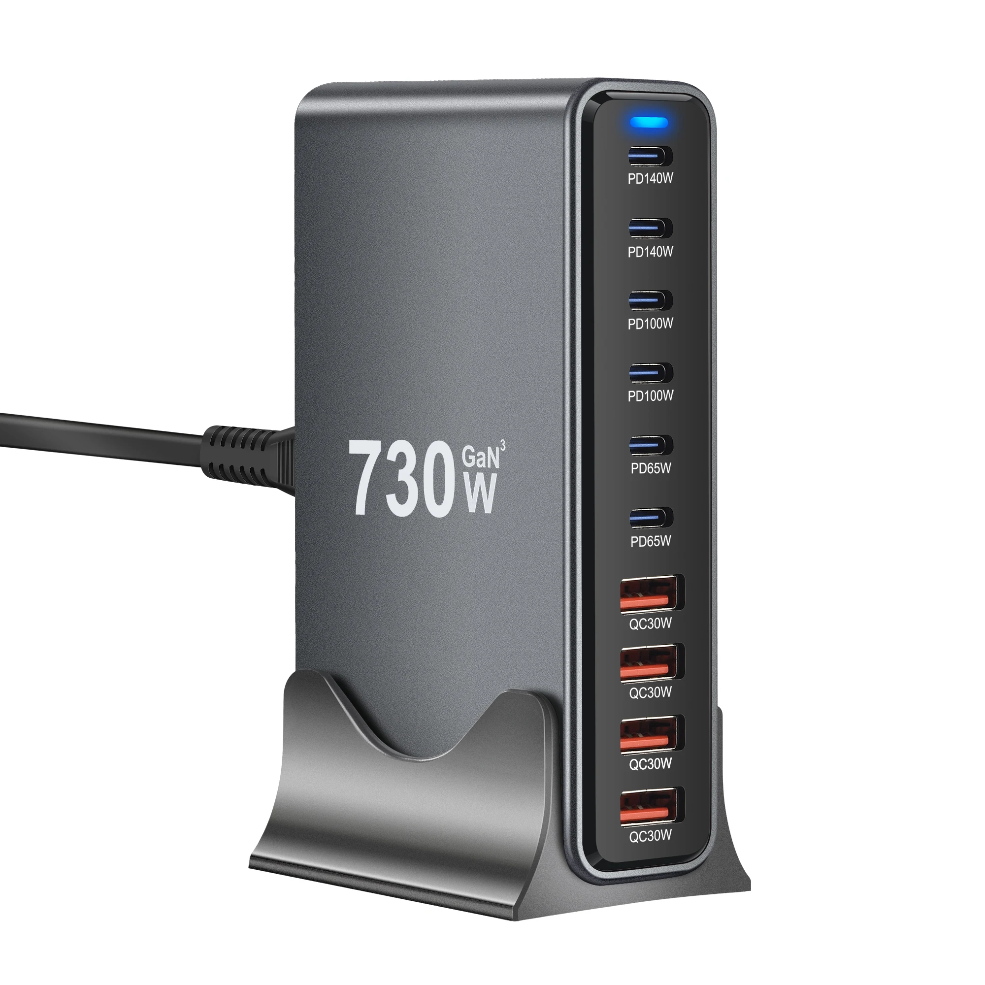 Neues Desktop-Ladegerät 730W GaN 3.0 USB-C PD Ladegerät 10-Port 6C4A Schnellladung für Mobilgeräte & Tablets Tragbares Design – Detail 5
