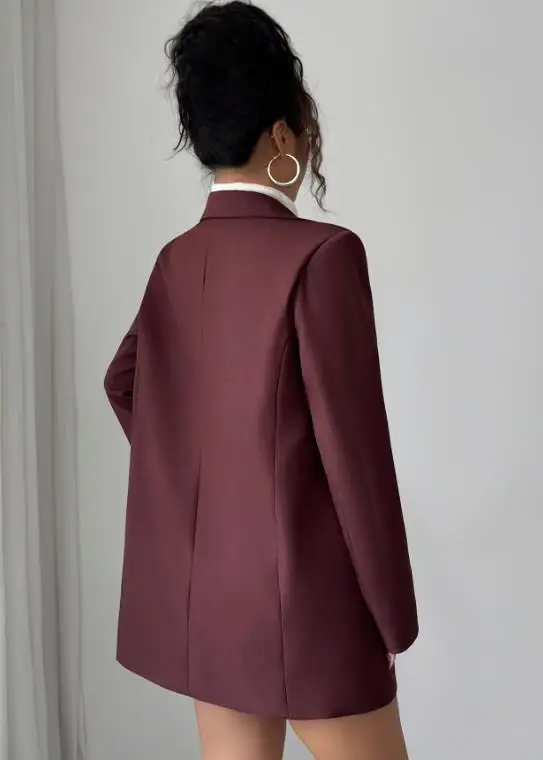 Professional Women's Suit Jacket In Spring with A Wine Red Temperament Elegant Lapel Slim Fit Suit Jacket Suitable for Work