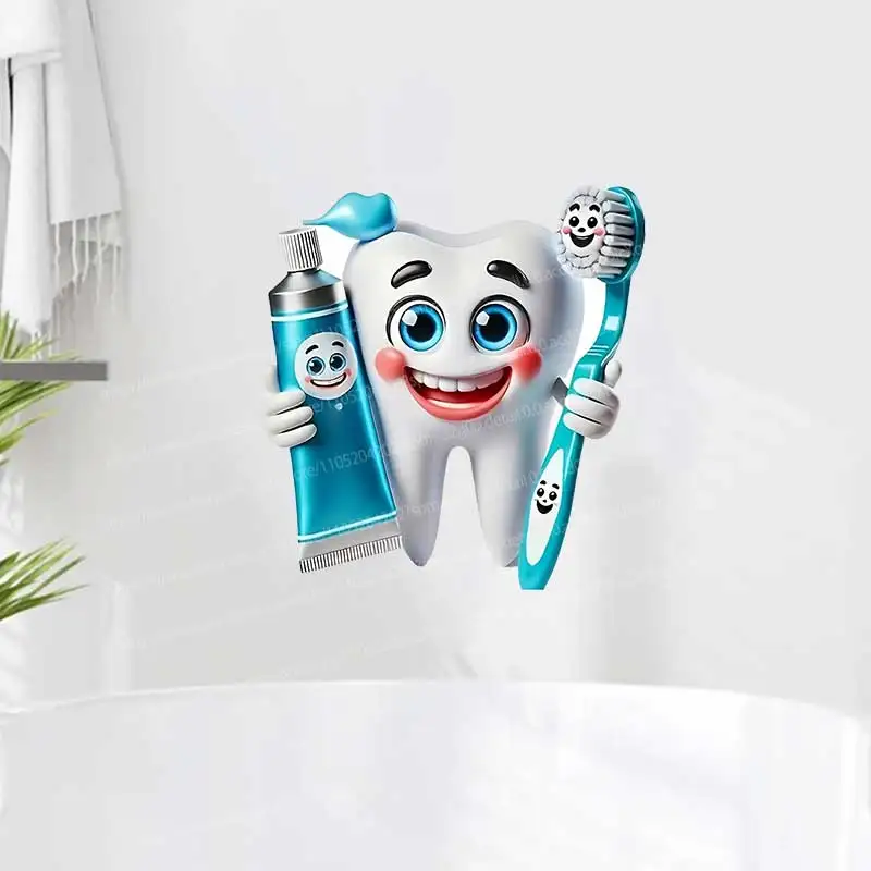 Cartoon Teeth & Toothbrush Stickers Self-Adhesive Fun Dental Theme Decals for Cars Laptops Windows & Walls AA529