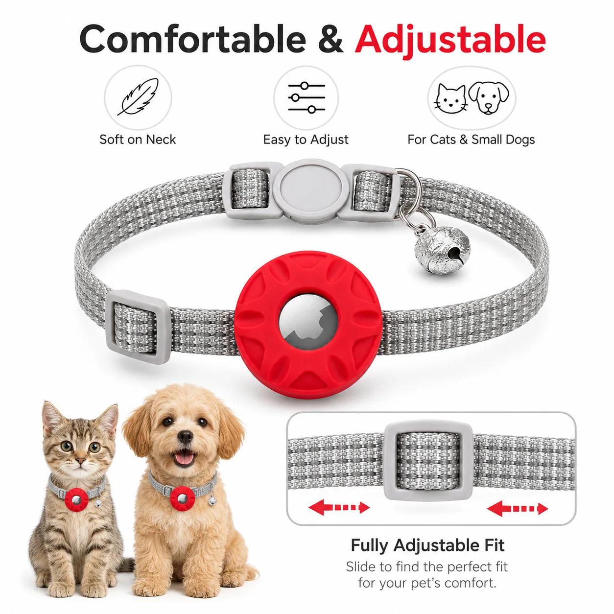 For Apple AirTag  Pet Anti-lost Collar Air Tag Pet Collar with Airtag Holder and Bell Reflective GPS Kitten Collar for Cats Dogs