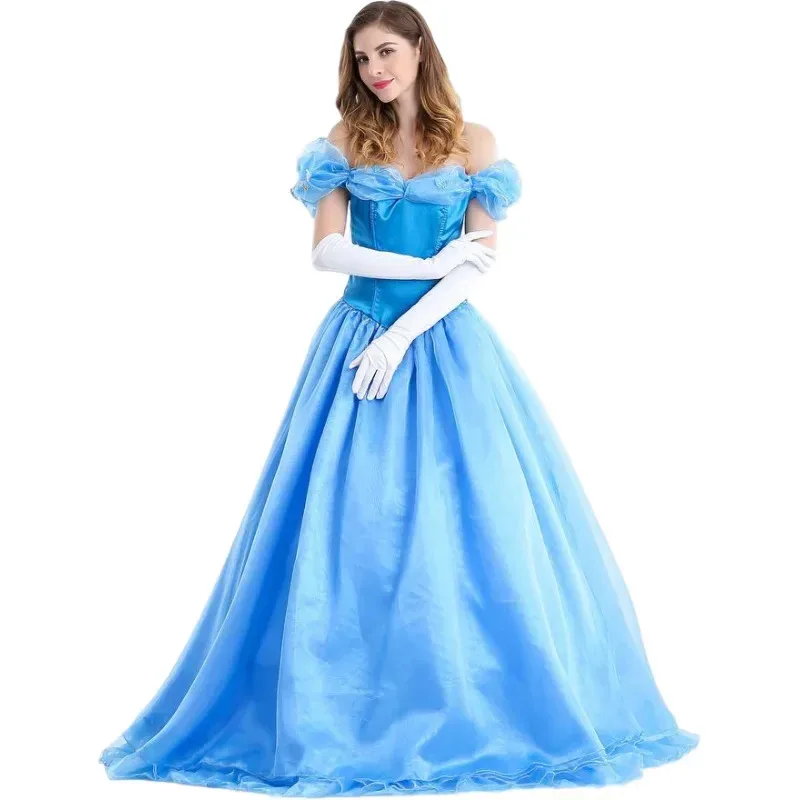 Gaun Panjang Istana Dongeng Seksi Dewasa Putri Cinderella Klasik Wanita Anak Perempuan Kostum Cosplay Pertunjukan Pesta Fantasia