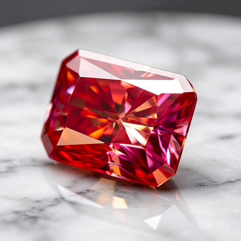 Moissanit-Stein im Radiant-Schliff, Wassermelonenrot, Edelstein für DIY-Schmuck, Ringe, Ohrringe, Diamanttester-geprüft mit Zertifikat – Detail 3