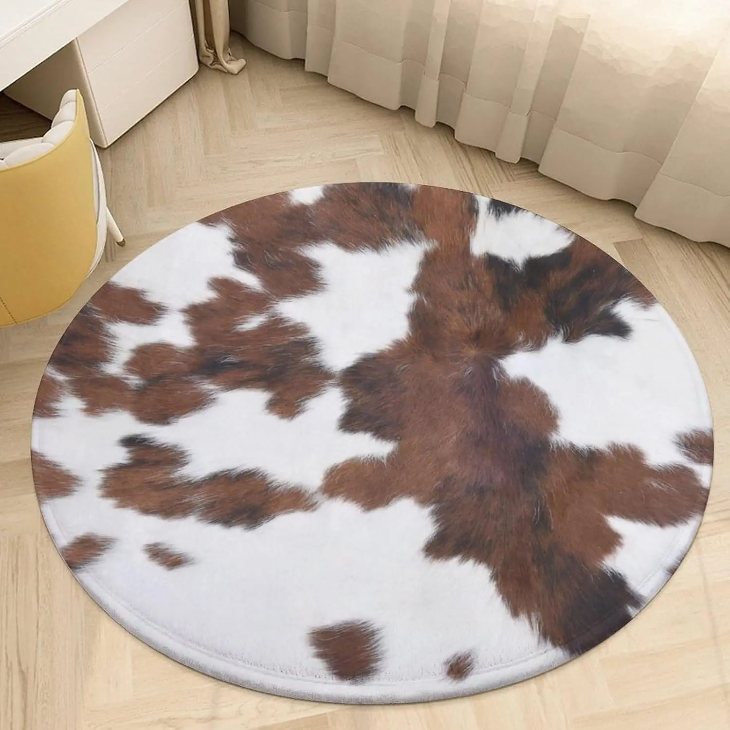 

LISM Cowhide Cow printing Round Rugs western-style decoration for bedroom and Elevate Your Home Style!"