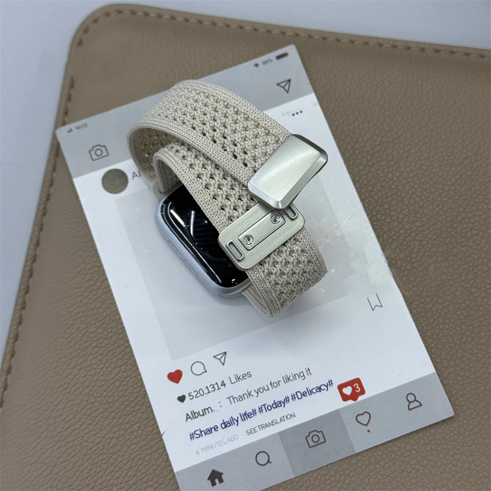 Band For Apple Watch Series 10 46mm 42mm 9 7 8 5 6 44mm 45mm 40mm 38 41mm 4 3 2 1 49mm Bracelet Double Loop Knitted Nylon Strap