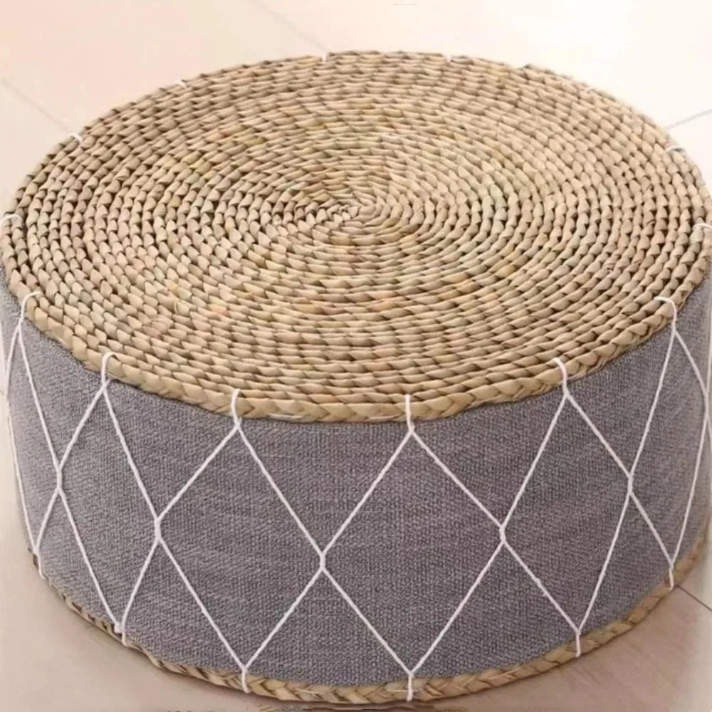 Hand-Woven Floor Cushion Portable Design Round Shape Woven Stool Natural Straw Durable Material Ottoman Stool Tea Table Seating