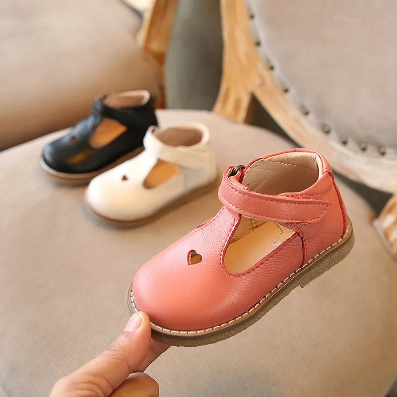 Baby Toddler Girl Vintage T-Strap Retro Flats Little Kid Genuine Leather Princess Mary Jane Children Pink White Black Dress Shoe